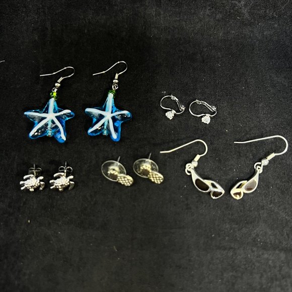 Unbranded Jewelry - Lot Of 5 Beach Themed Silver Tone Pierced Earrings (3658)